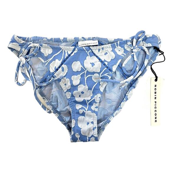 Robin Piccone women's Sadie Floral Sky‎ Blue Bikini Bottom Small NEW $66 - Picture 1 of 9